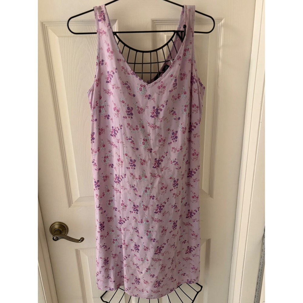 Gap Vintage 90s Floral Shift Dress Lavender Purple Rayon V-Neck Cottage Fairy M